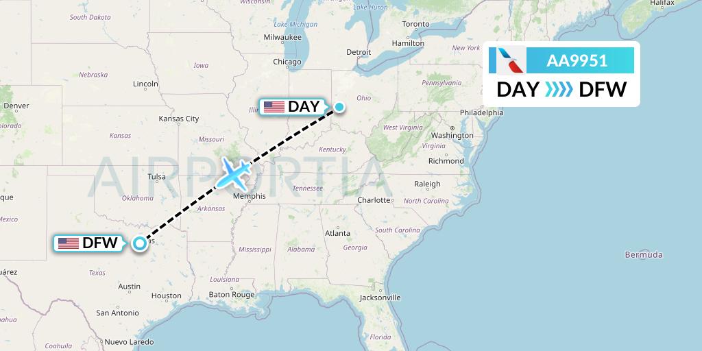 AA9951 American Airlines Flight Map: Dayton to Dallas