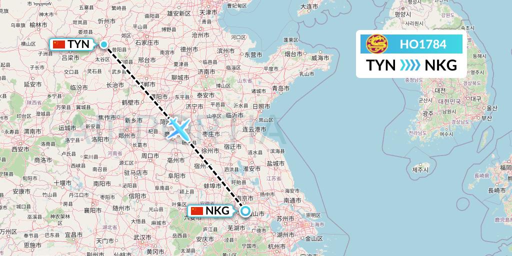 HO1784 Juneyao Airlines Flight Map: Taiyuan to Nanjing