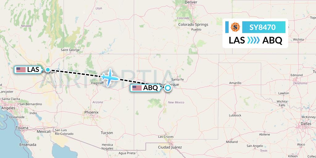 SY8470 Sun Country Airlines Flight Map: Las Vegas to Albuquerque
