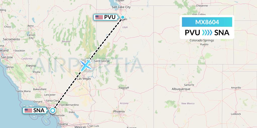 MX8604 Breeze Airways Flight Map: Provo to Orange County