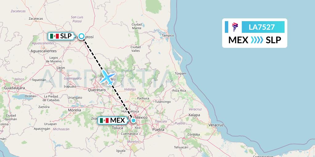 LA7527 LAN Airlines Flight Map: Mexico City to San Luis Potosi