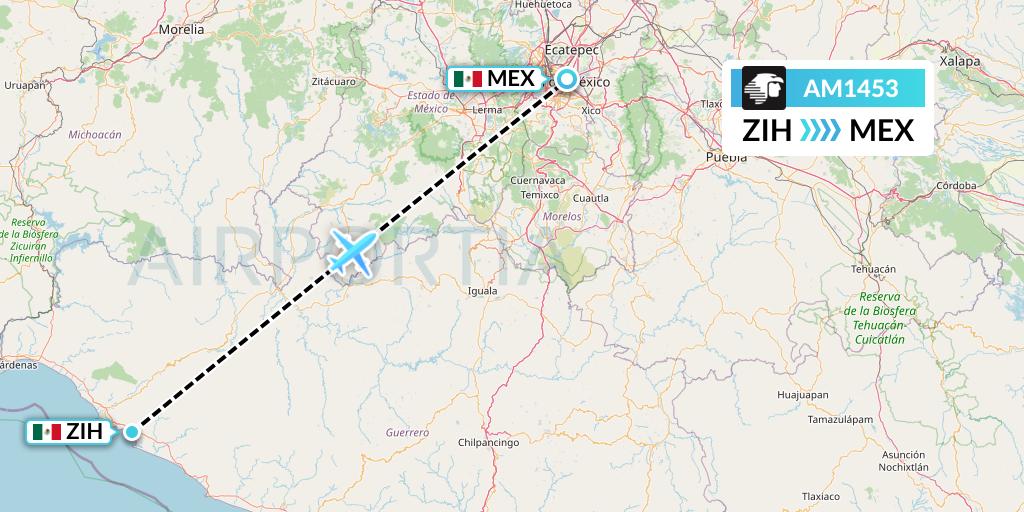 AM1453 Aeromexico Flight Map: Zihuatanejo to Mexico City