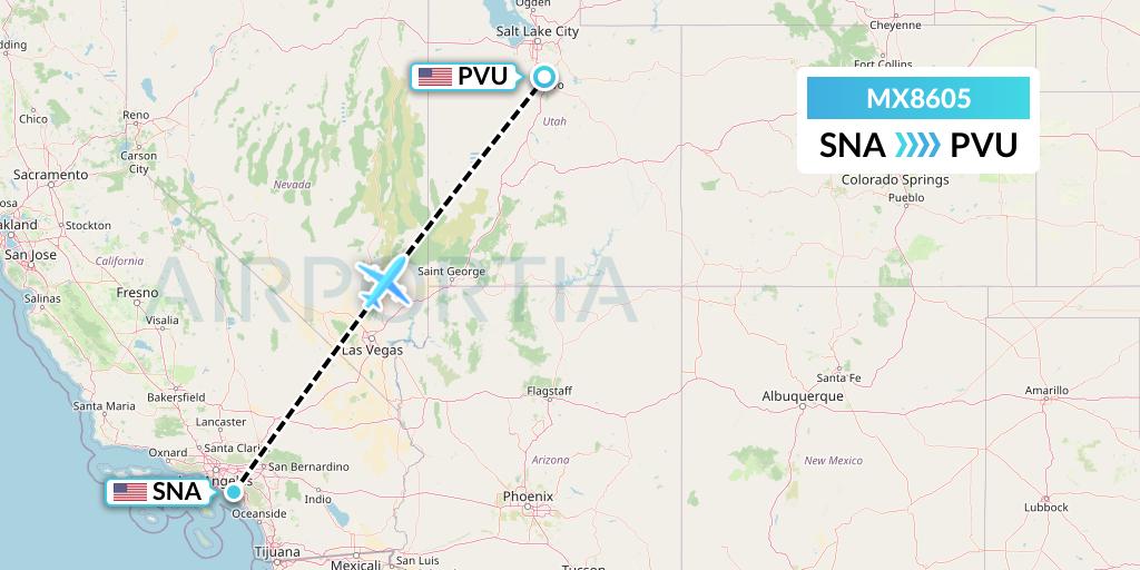 MX8605 Breeze Airways Flight Map: Orange County to Provo