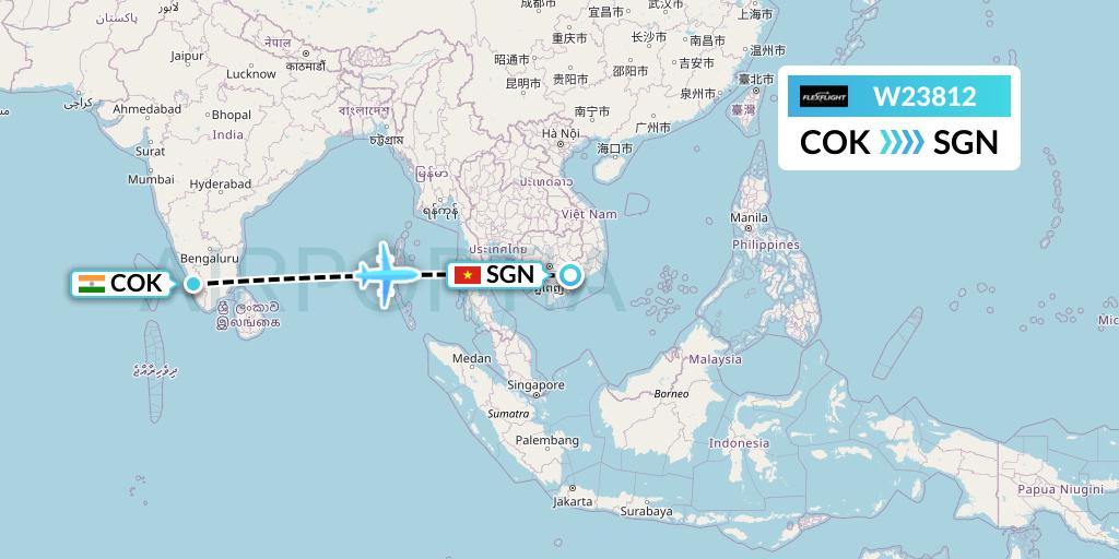 W23812 Flex Flight Flight Map: Cochin to Ho Chi Minh City