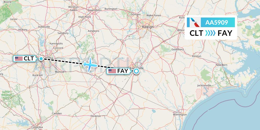 AA5909 American Airlines Flight Map: Charlotte to Fayetteville