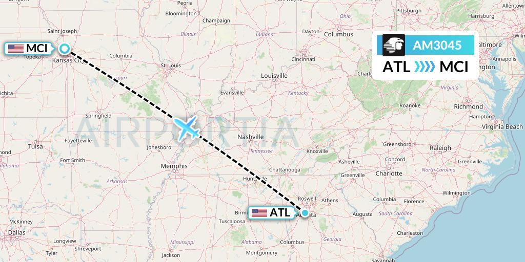 AM3045 Aeromexico Flight Map: Atlanta to Kansas City