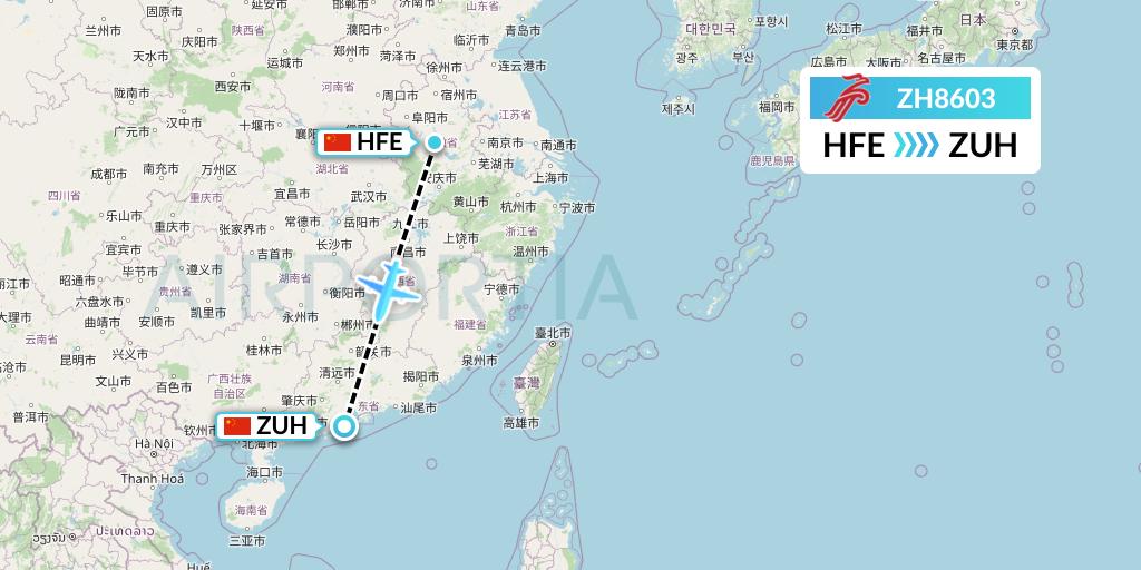 ZH8603 Shenzhen Airlines Flight Map: Hefei to Zhuhai