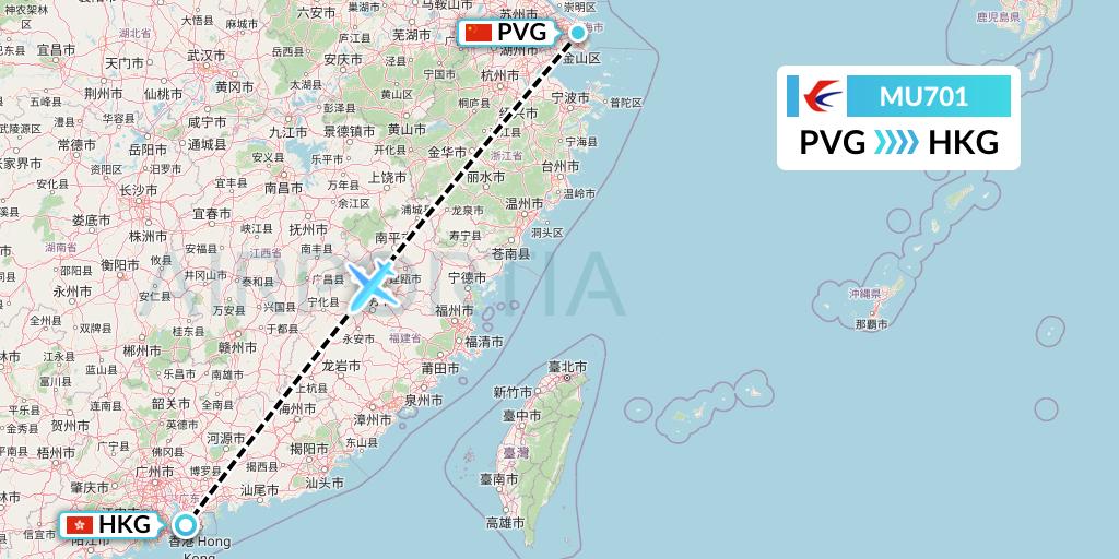 MU701 China Eastern Airlines Flight Map: Shanghai to Hong Kong