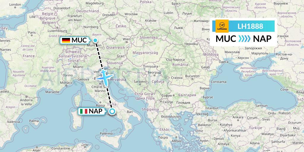 LH1888 Lufthansa Flight Map: Munich to Naples