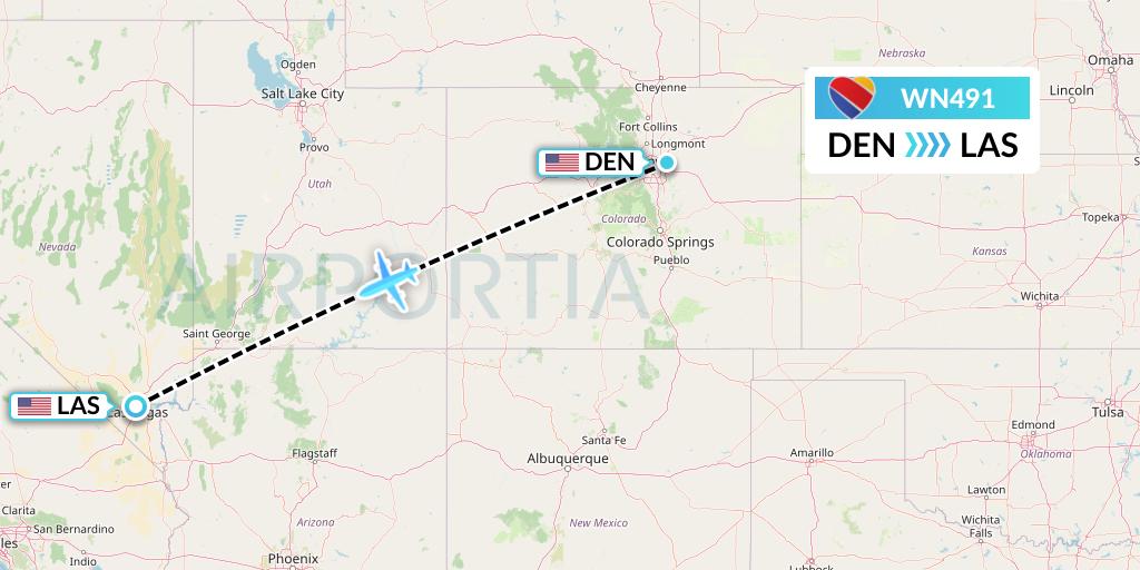 WN491 Southwest Airlines Flight Map: Denver to Las Vegas