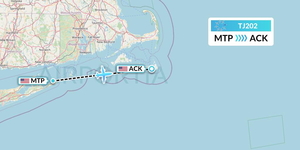 TJ202 Tradewind Aviation Flight Map: Montauk to Nantucket
