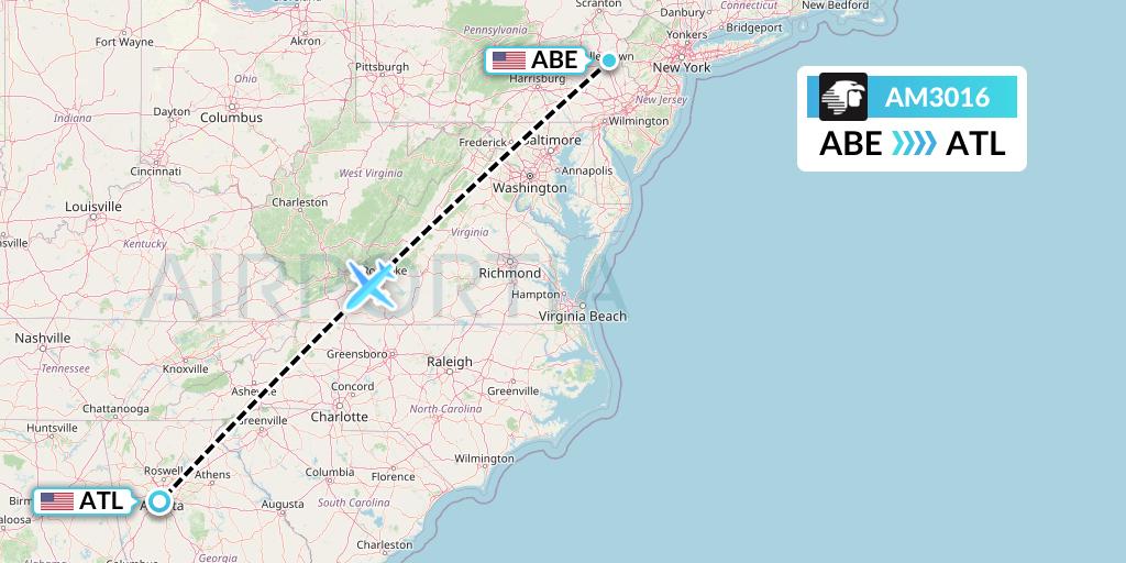 AM3016 Aeromexico Flight Map: Allentown to Atlanta