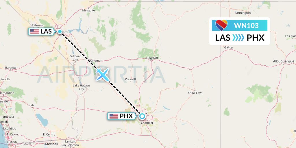 WN103 Southwest Airlines Flight Map: Las Vegas to Phoenix