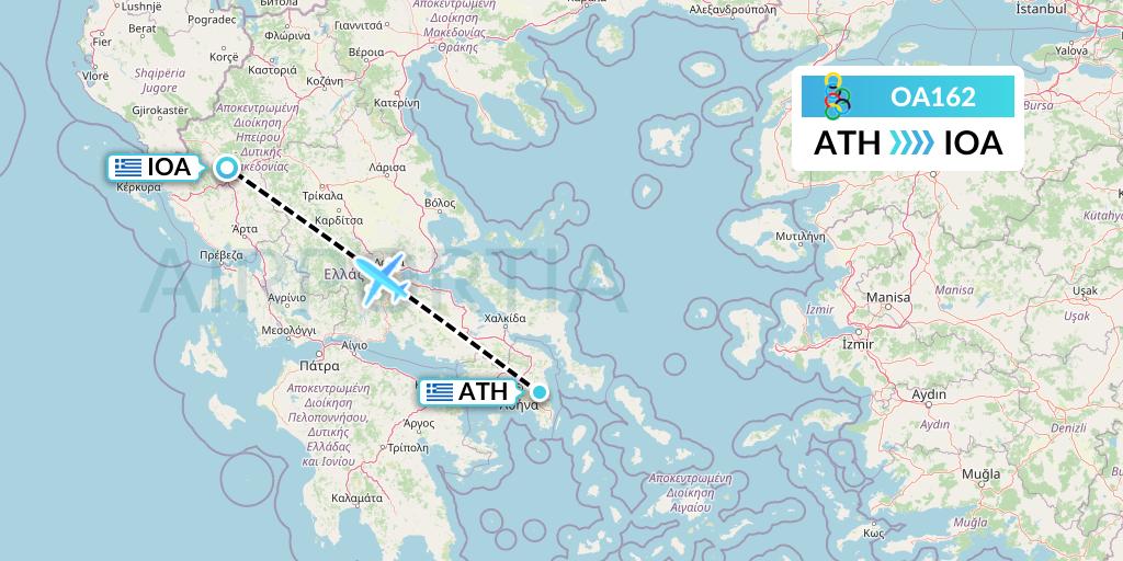 OA162 Olympic Air Flight Map: Athens to Ioannina