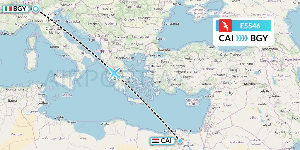 E5546 Air Arabia Egypt Flight Map: Cairo to Milan