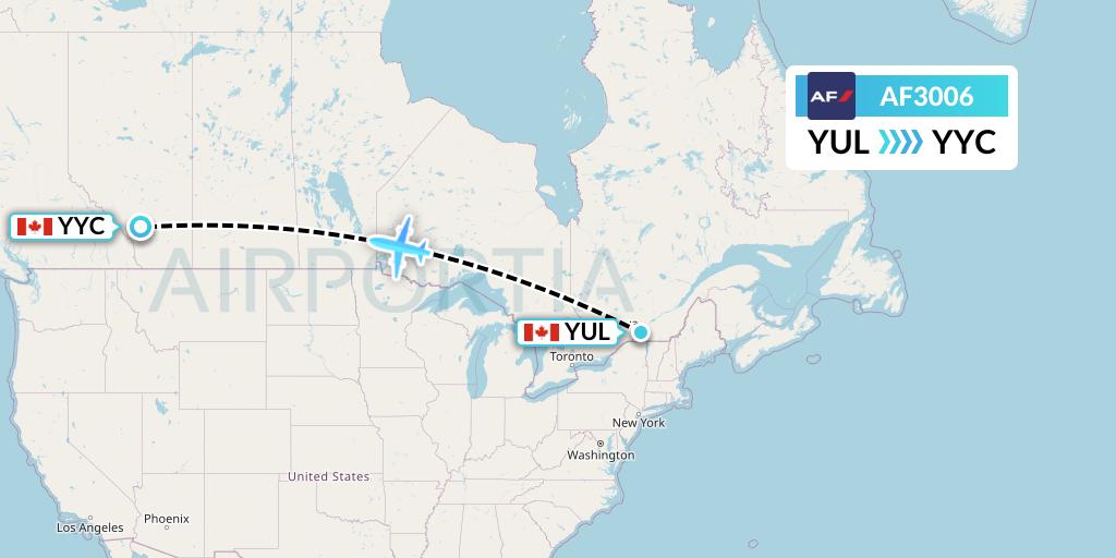 AF3006 Air France Flight Map: Montreal to Calgary
