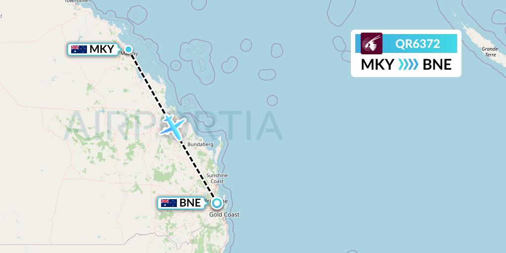 QR6372 Qatar Airways Flight Map: Mackay to Brisbane