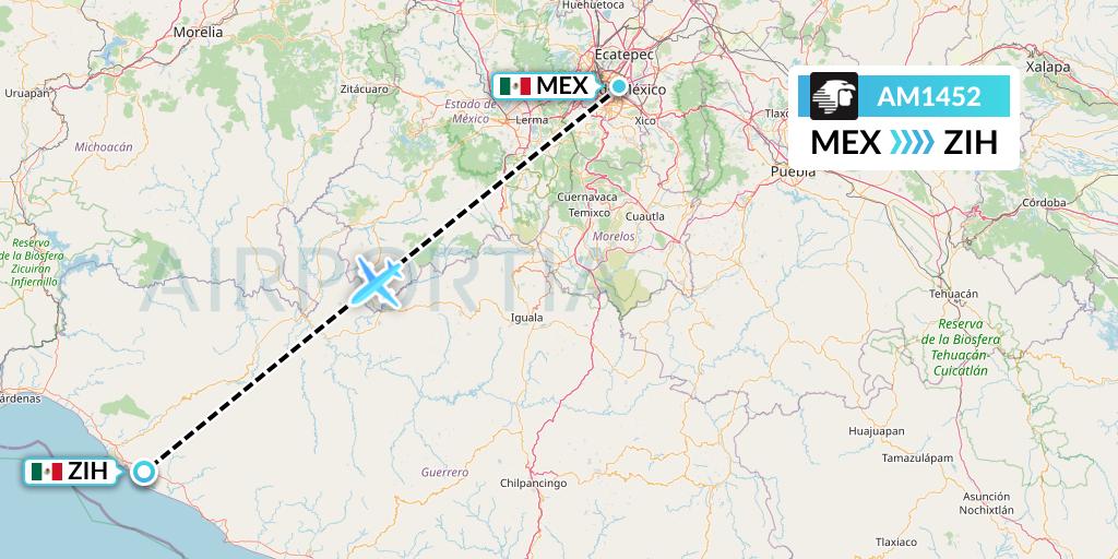 AM1452 Aeromexico Flight Map: Mexico City to Zihuatanejo