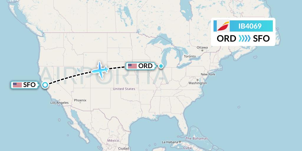 IB4069 Iberia Flight Map: Chicago to San Francisco