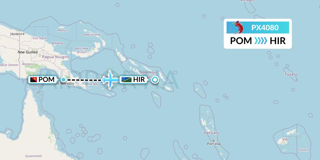 PX4080 Air Niugini Flight Map: Port Moresby to Honiara