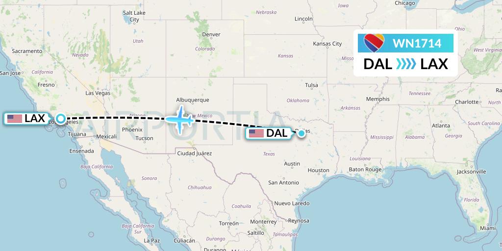 WN1714 Southwest Airlines Flight Map: Dallas to Los Angeles