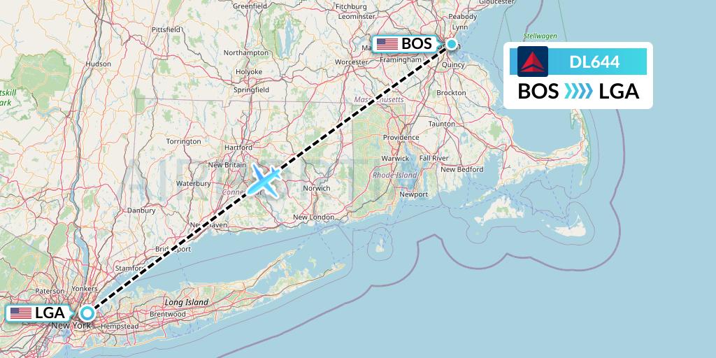 DL644 Delta Air Lines Flight Map: Boston to New York