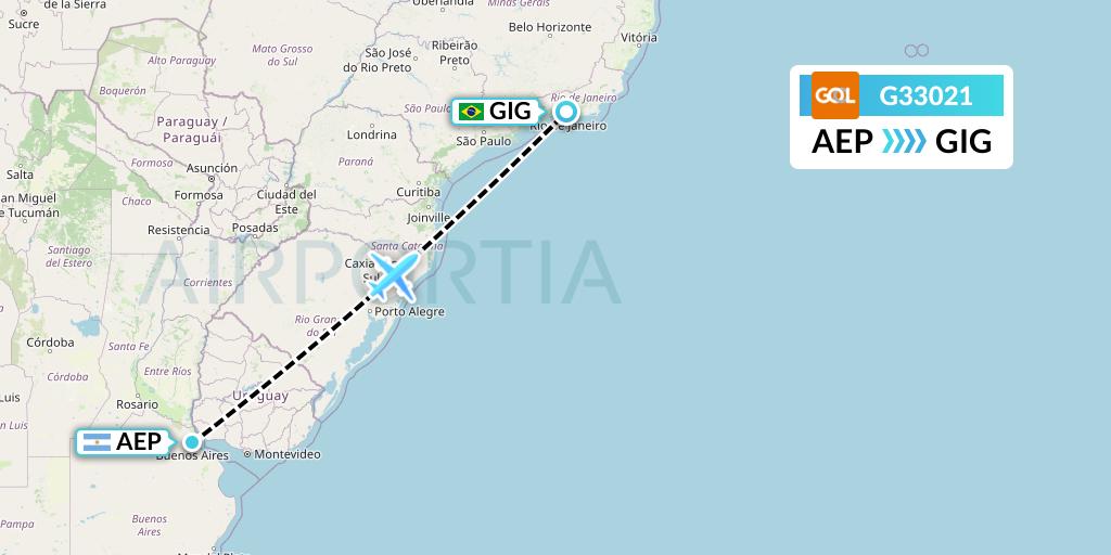 G33021 GOL Transportes Aeros Flight Map: Buenos Aires to Rio de Janeiro