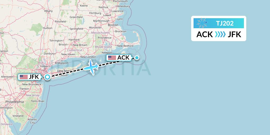 TJ202 Tradewind Aviation Flight Map: Nantucket to New York