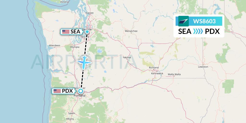 WS8603 WestJet Flight Map: Seattle to Portland