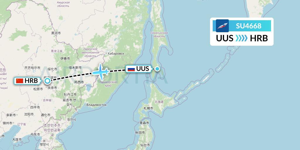 SU4668 Aeroflot Flight Map: Yuzhno-Sakhalinsk to Harbin