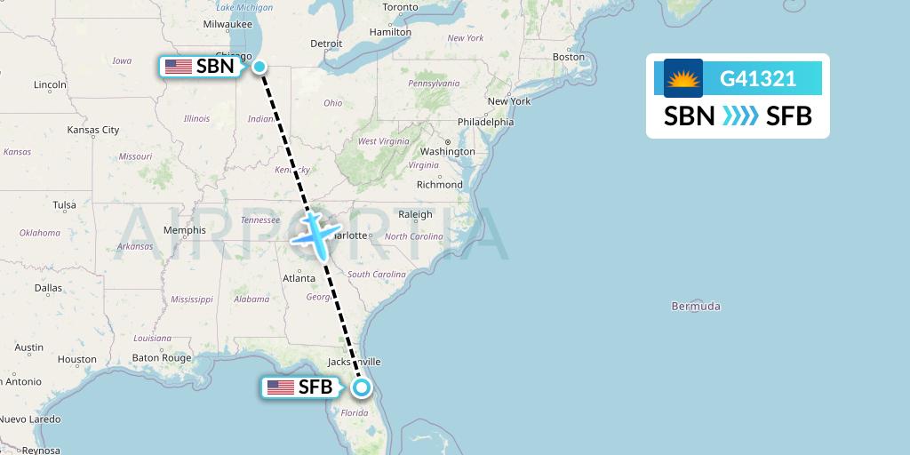 G41321 Allegiant Air Flight Map: South Bend to Orlando