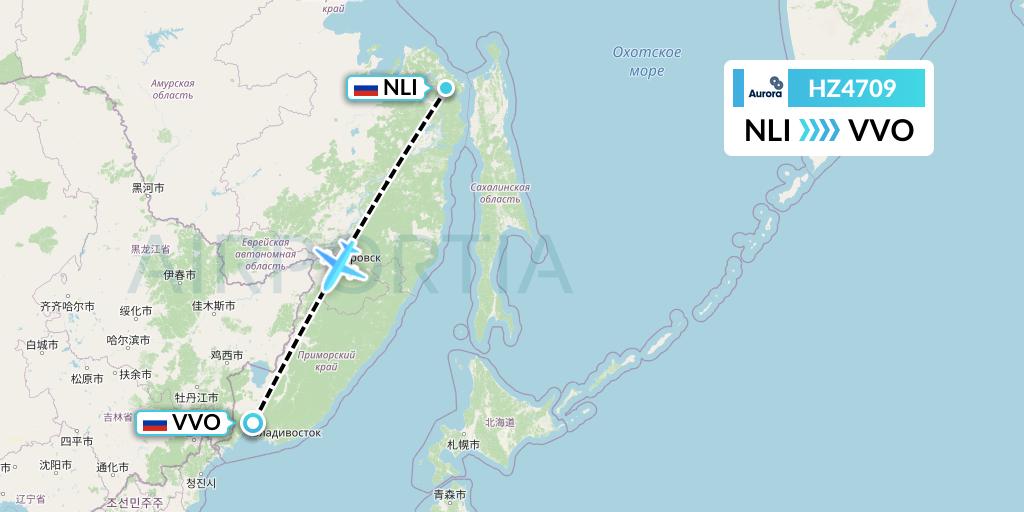 HZ4709 Aurora Flight Map: Khabarovsk to Vladivostok