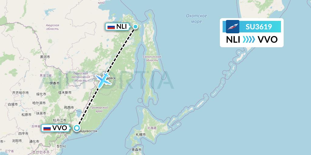 SU3619 Aeroflot Flight Map: Khabarovsk to Vladivostok