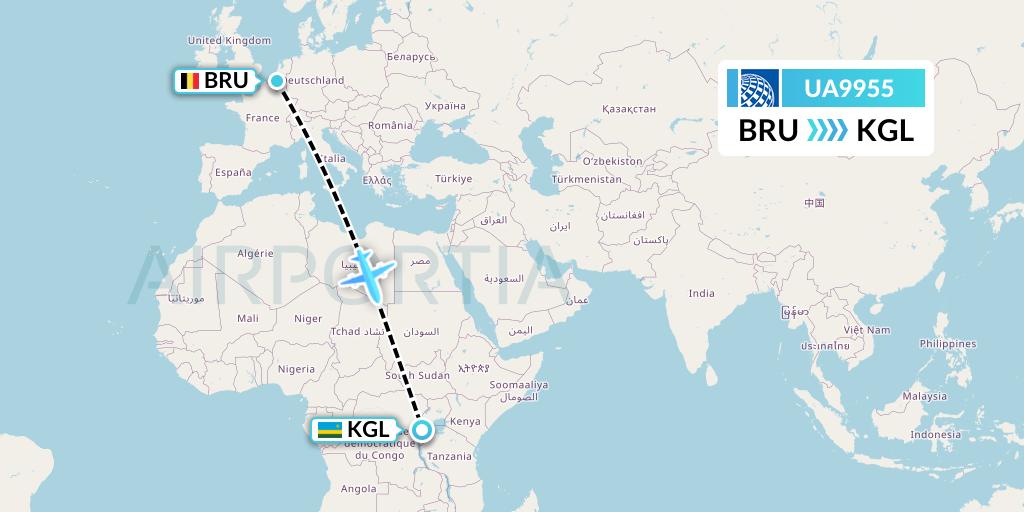 UA9955 United Airlines Flight Map: Brussels to Kigali
