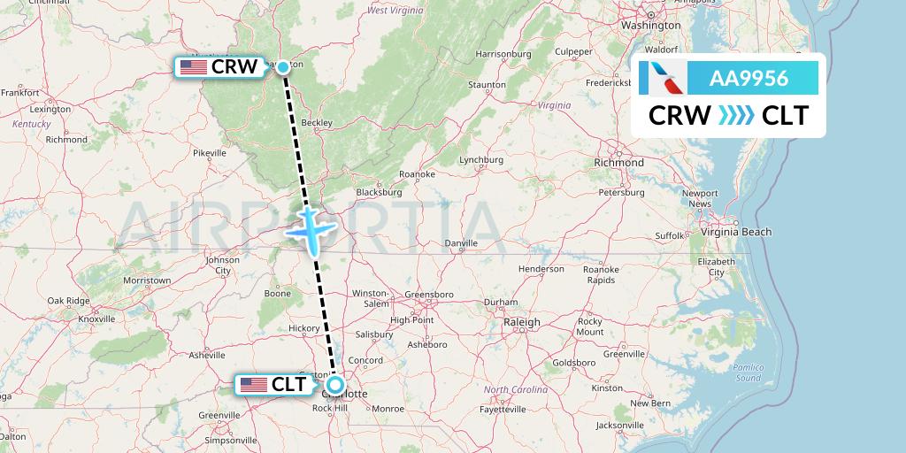 AA9956 American Airlines Flight Map: Charleston to Charlotte