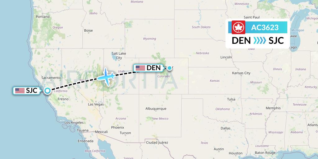AC3623 Air Canada Flight Map: Denver to San Jose