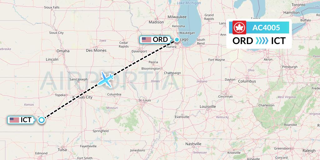 AC4005 Air Canada Flight Map: Chicago to Wichita