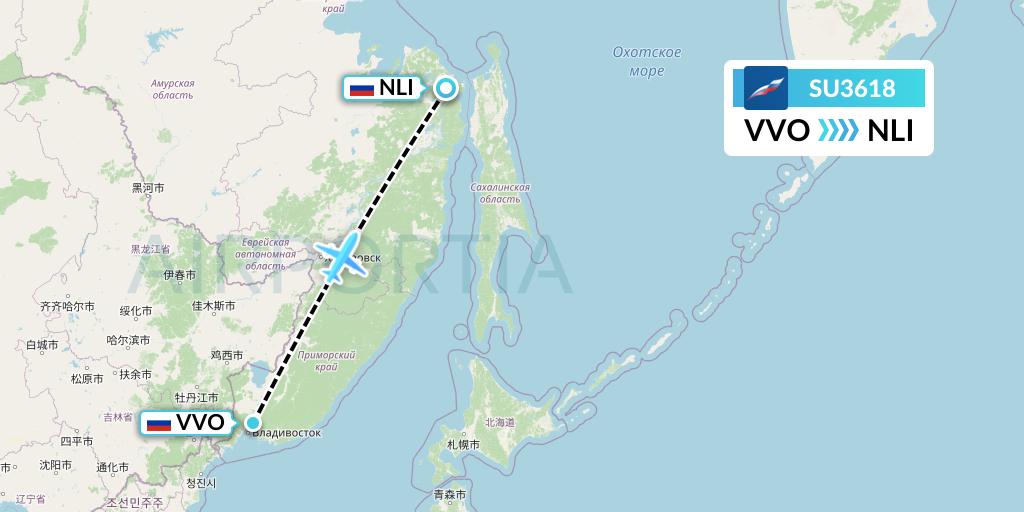 SU3618 Aeroflot Flight Map: Vladivostok to Khabarovsk