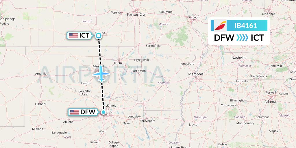 IB4161 Iberia Flight Map: Dallas to Wichita
