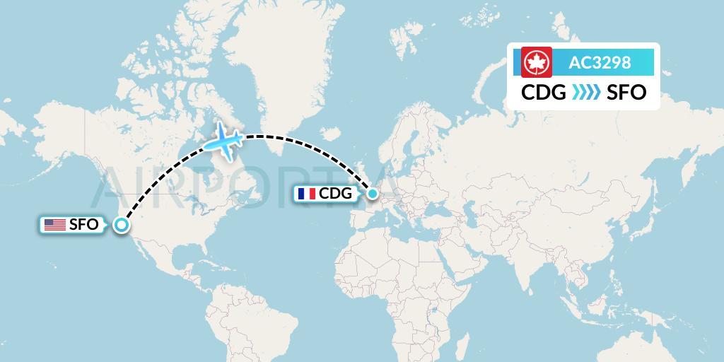 AC3298 Air Canada Flight Map: Paris to San Francisco
