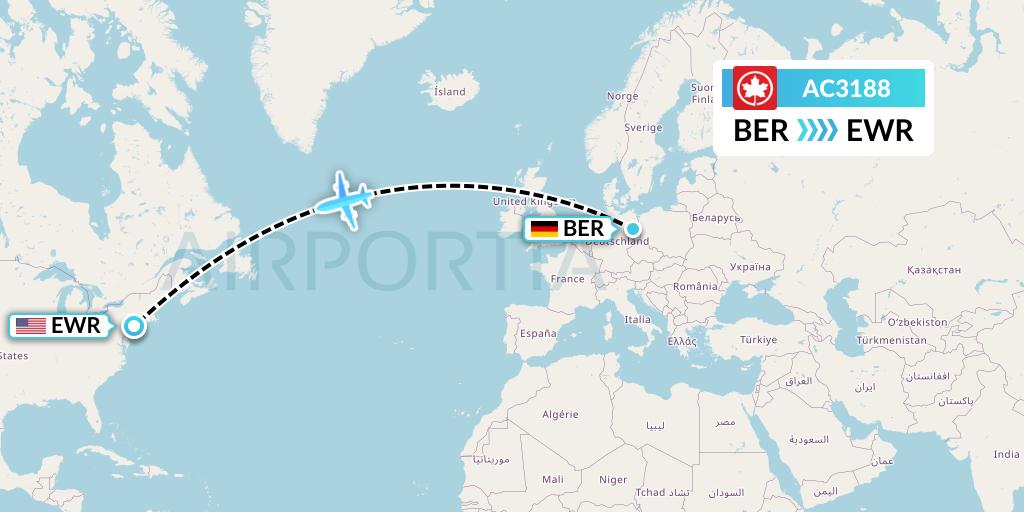 AC3188 Air Canada Flight Map: Berlin to New York