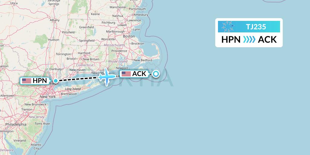 TJ235 Tradewind Aviation Flight Map: White Plains to Nantucket