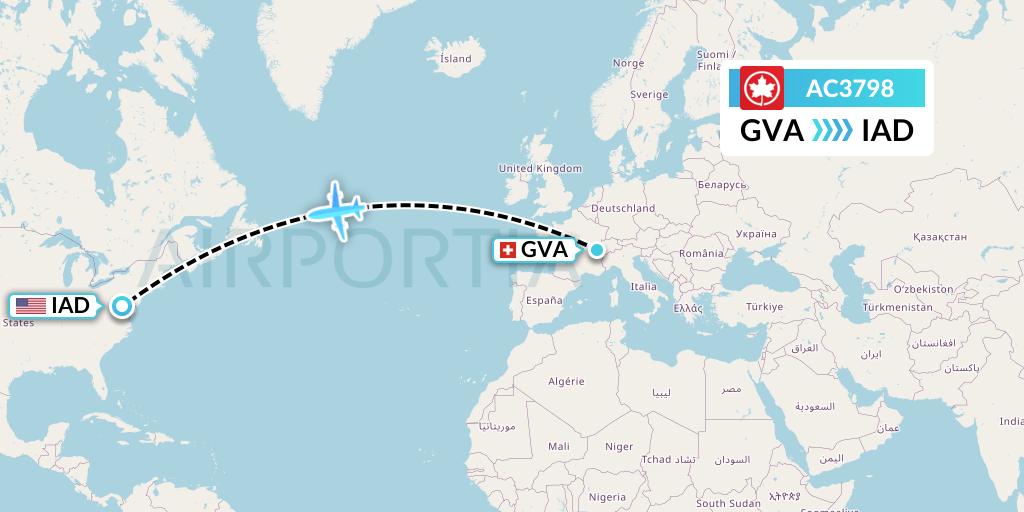 AC3798 Air Canada Flight Map: Geneva to Washington