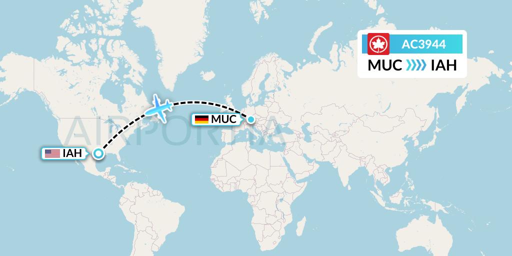 AC3944 Air Canada Flight Map: Munich to Houston