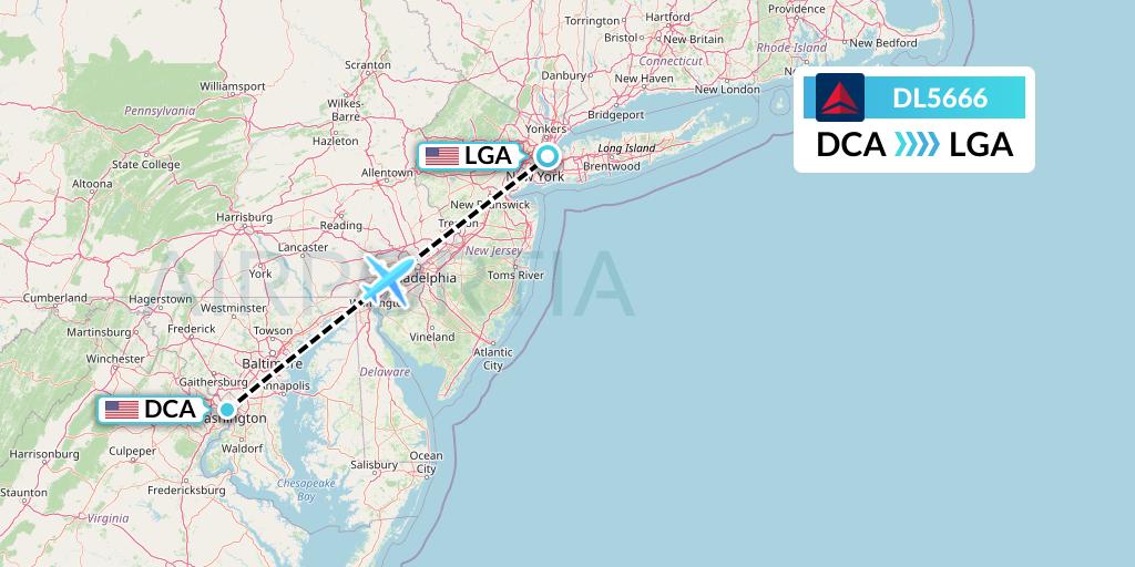 DL5666 Delta Air Lines Flight Map: Washington to New York