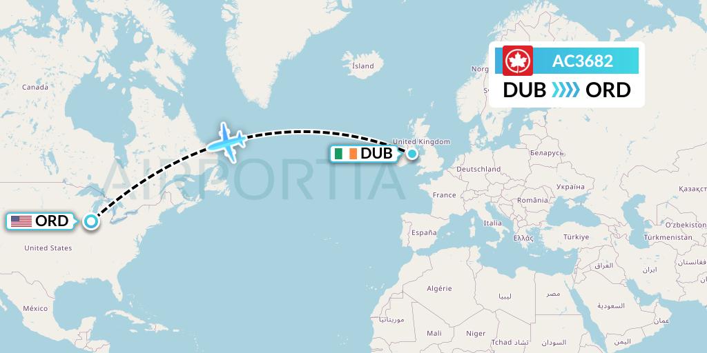 AC3682 Air Canada Flight Map: Dublin to Chicago