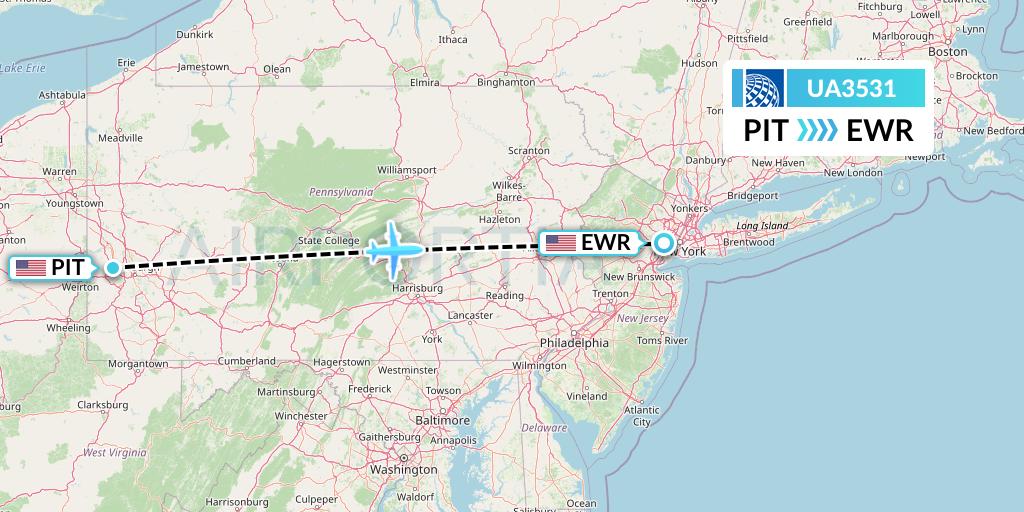 UA3531 United Airlines Flight Map: Pittsburgh to New York