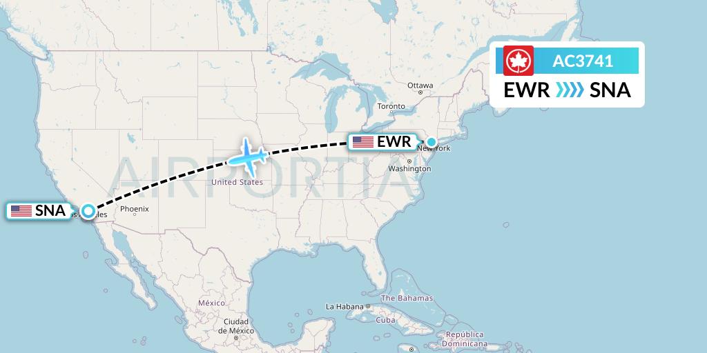 AC3741 Air Canada Flight Map: New York to Orange County