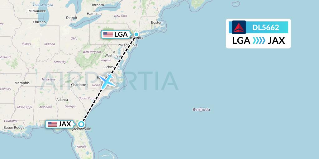 DL5662 Delta Air Lines Flight Map: New York to Jacksonville