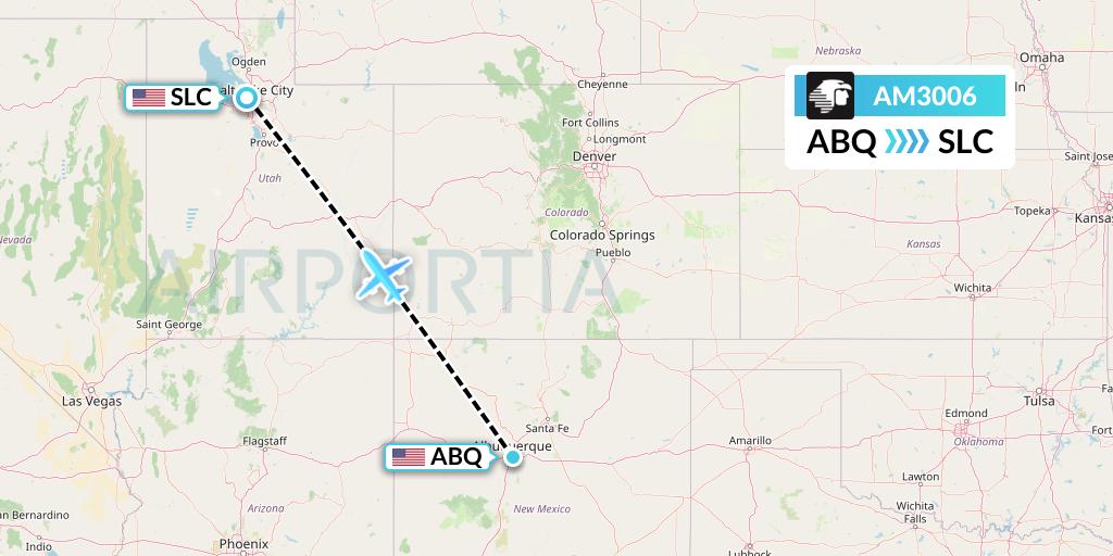 AM3006 Aeromexico Flight Map: Albuquerque to Salt Lake City